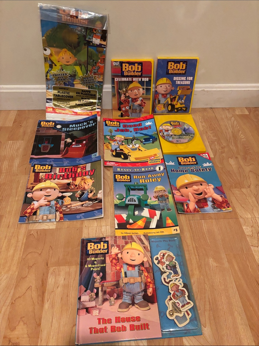 Bob the builder DVD, book lot with new tablecloth